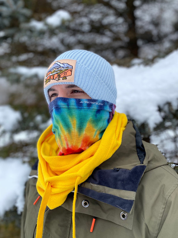 more mountains sustainable fine rib knit beanie | light blue